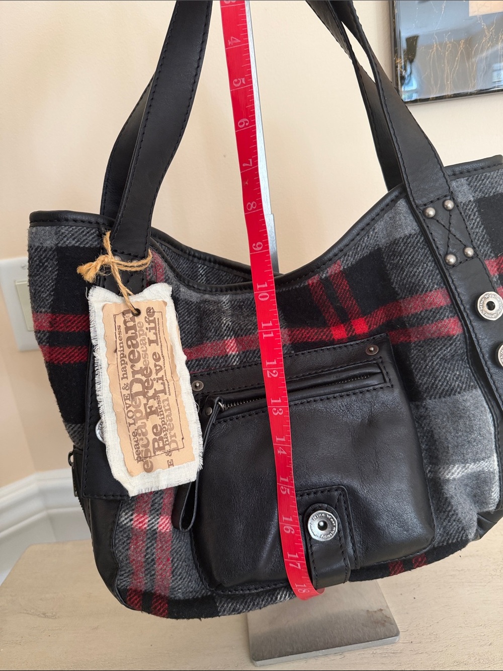 Nine West Skyler Plaid Black & Red Tote Bag with Front Pocket - Picture 6 of 8